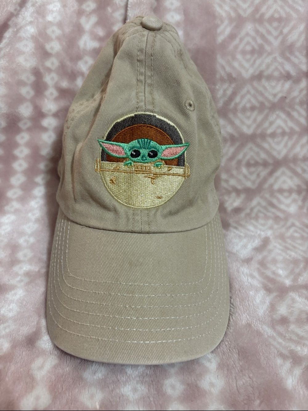 Tan Baseball Cap with Embroidered Grogu Patch